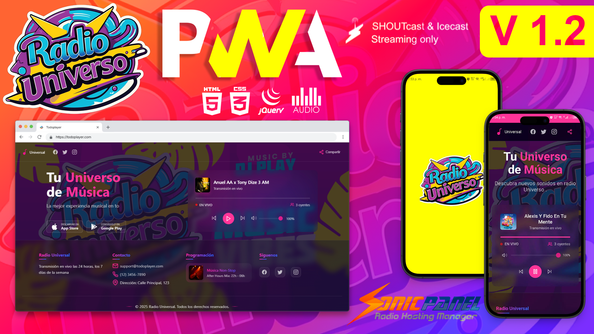 Radio Universal - Todo Players HTML5 ShoutCast, Icecast