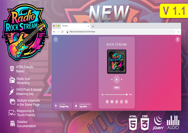 Radio Rock Stream - Todo Players HTML5 ShoutCast, Icecast